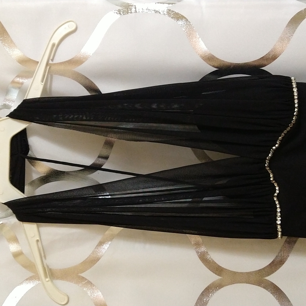 Blondie Nights Halter Lined Dress Black Padded Bra Gathered Beaded Zip + Bag - Picture 2 of 7